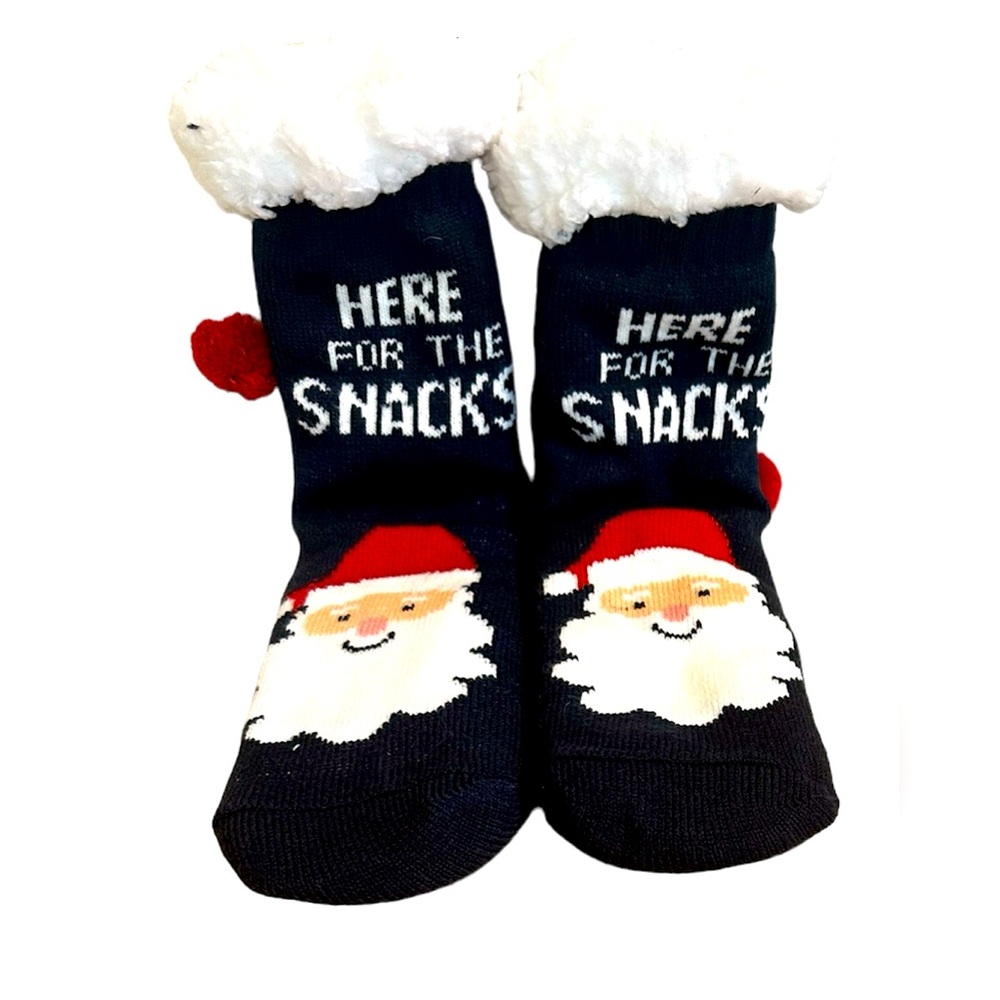 Black cozy fuzzy lined nonslip Christmas socks, women, 6 - 9